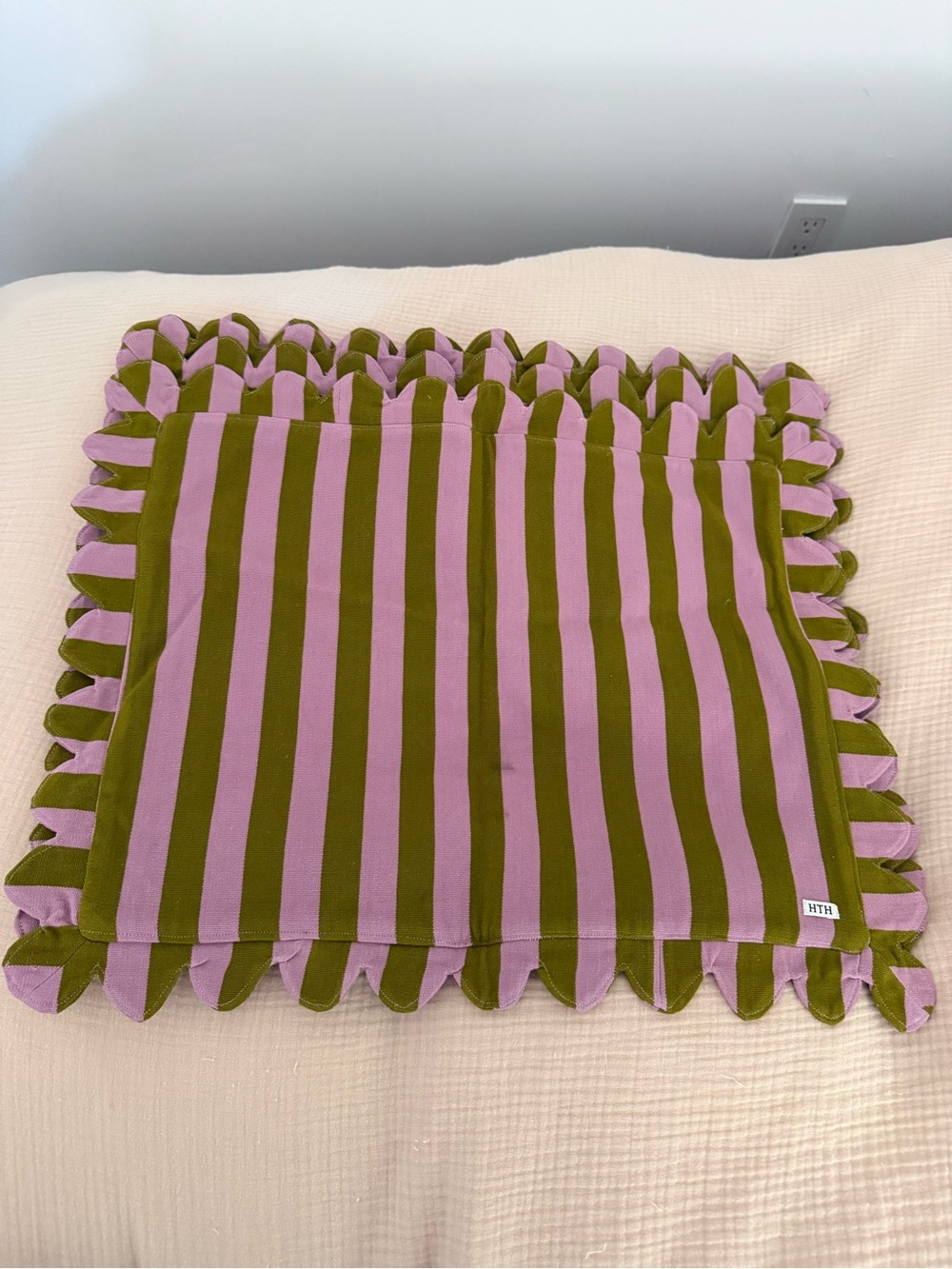 (4) HTH Striped Placemats in Olive Green & Lavender